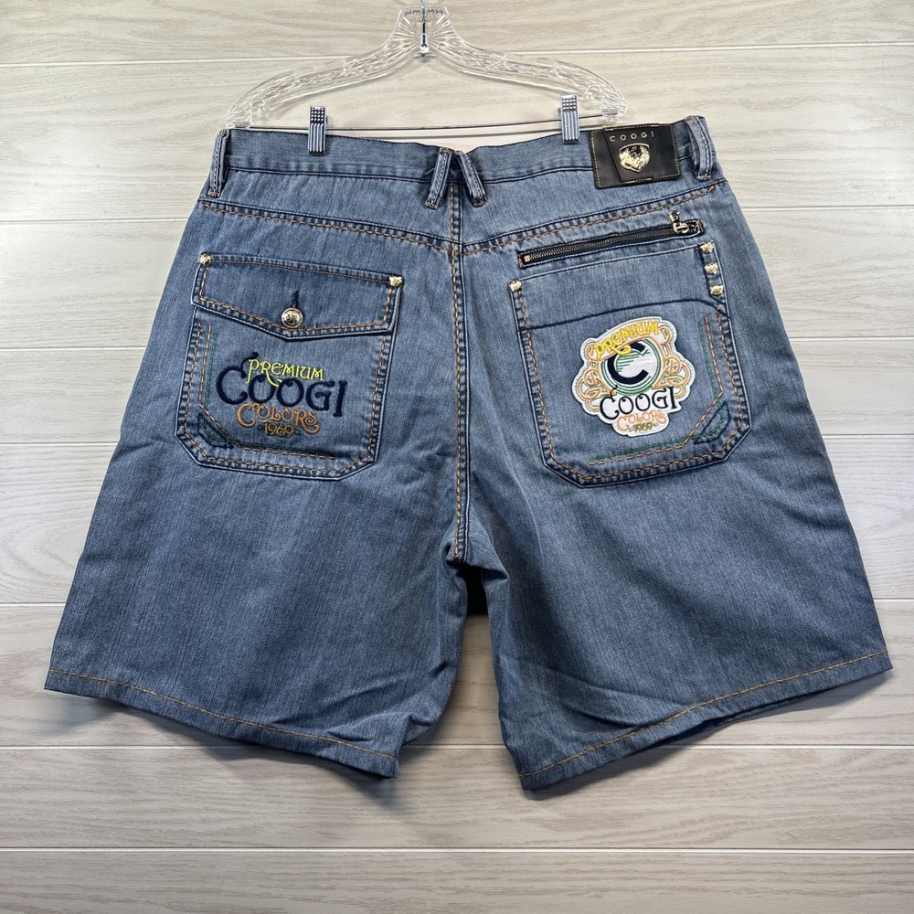 Vintage Coogi Shorts Men's 42 Denim Baggy Neon Embroidered Y2K Hip Hop Skate
